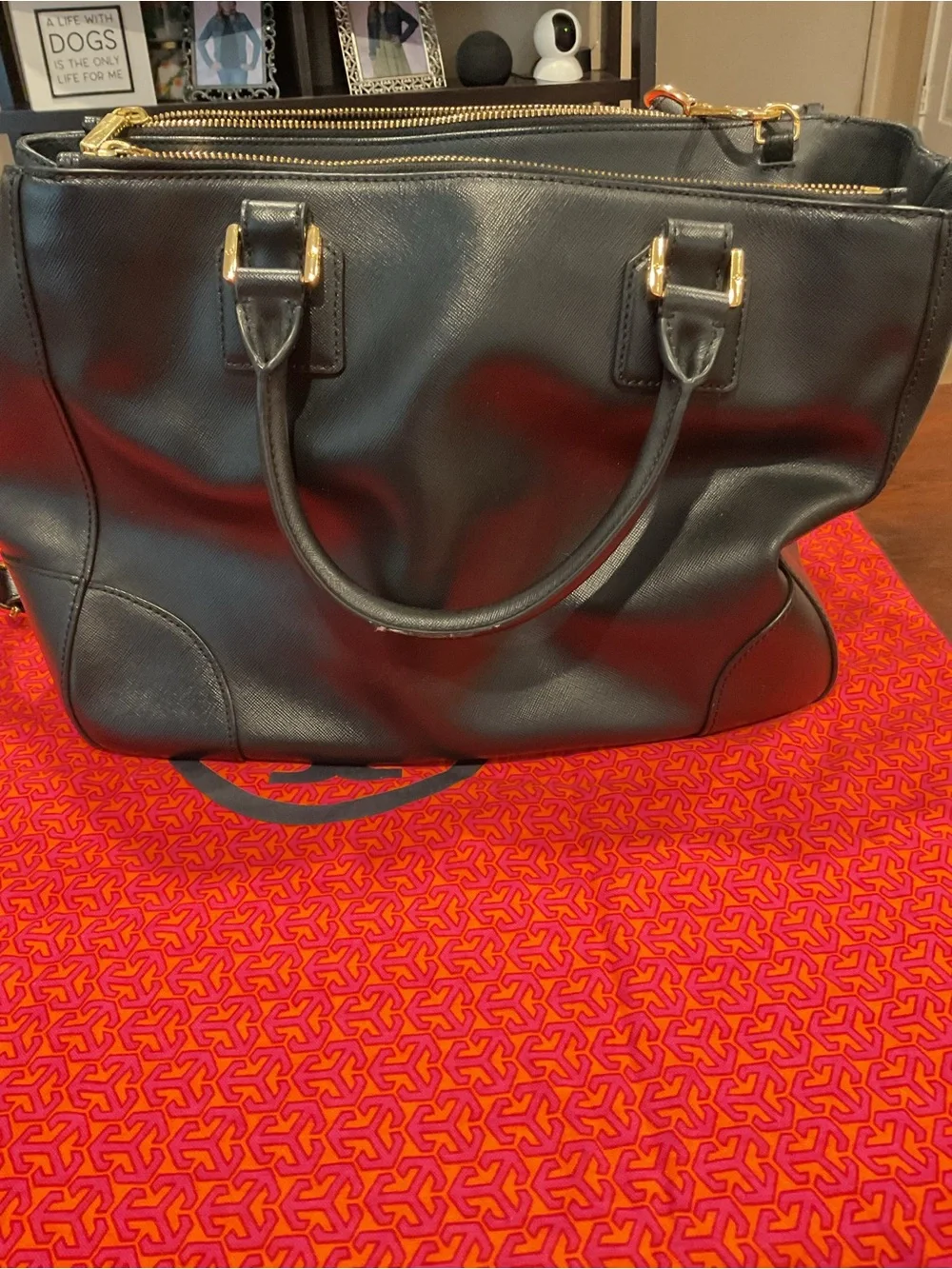 Tory Burch Black Leather Satchel with Gold Hardware
